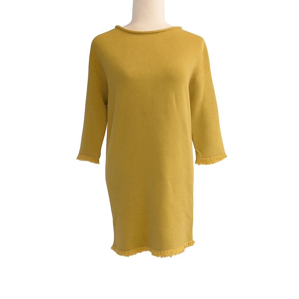 Gold Sheath Midi Dress with 3/4 Sleeves